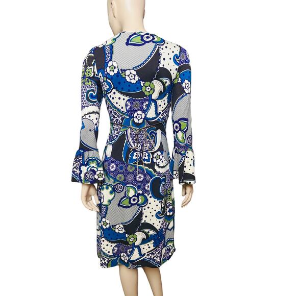 Sinequanone Paisley Print Midi Dress Long Sleeves with Bell Cuff Size 2 - Picture 8 of 13